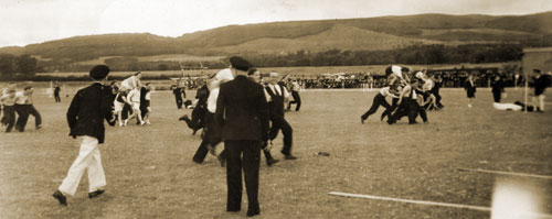 Chariot race at sports day, Scotland