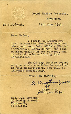 Letter sent to Jack's Mother after being wounded on D Day