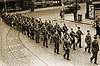 Bolton Artillery marching along  Trinity Street to the Railway Station summer 1939